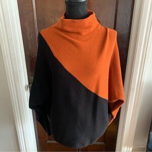T Tahari Orange and Black Colorblock Sweater